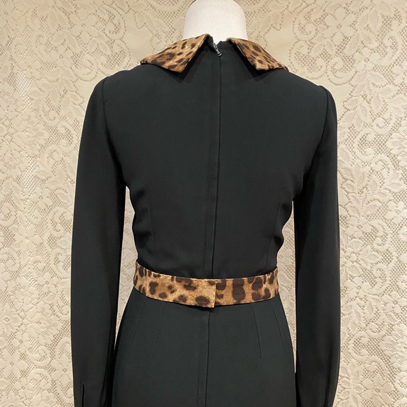 Dolce & Gabbana Long sleeve black with Leopard Trim Cady Dress, size 42, US 4-6 - Picture 13 of 16